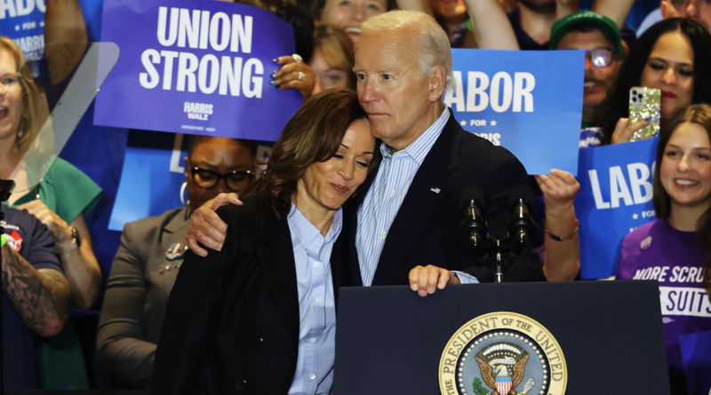 VP Kamala Harris has her head on President Biden's shoulders at a union campaign event